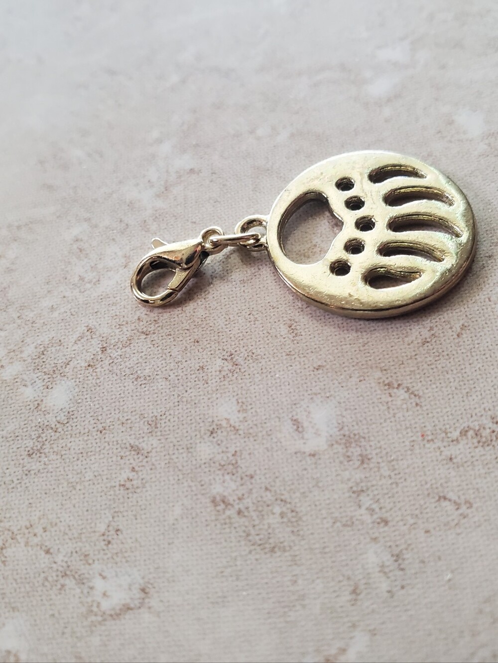 Gold Bear Paw Print Round Charm with Lobster Clasp